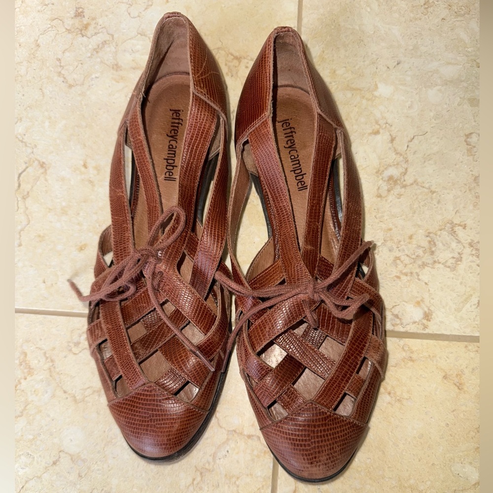 Jeffrey Campbell Brown Woven Lattice Leather Canela City Flats Size 8